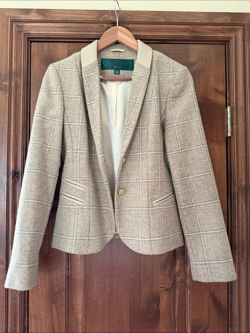 Tailored Windowpane Blazer Jacket in Taupe